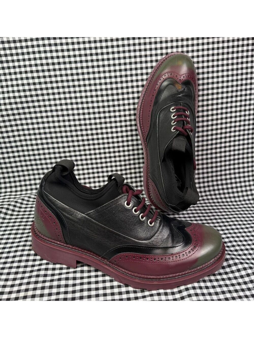 John Fluevog Felix Guardian Angel Wingtip Brogue Shoes Black Purple Women's 10
